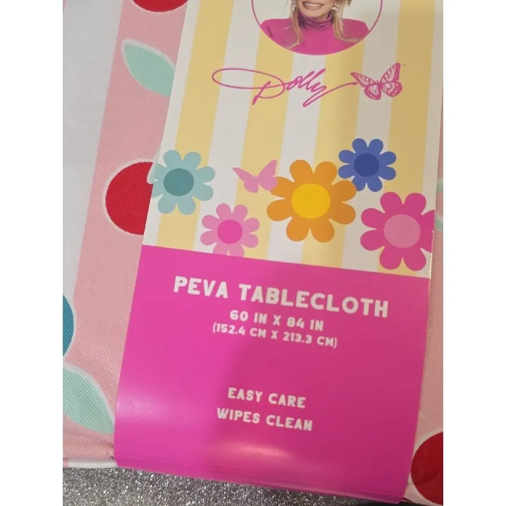 Dolly Parton Cherry Stripe Printed PEVA Tablecloth